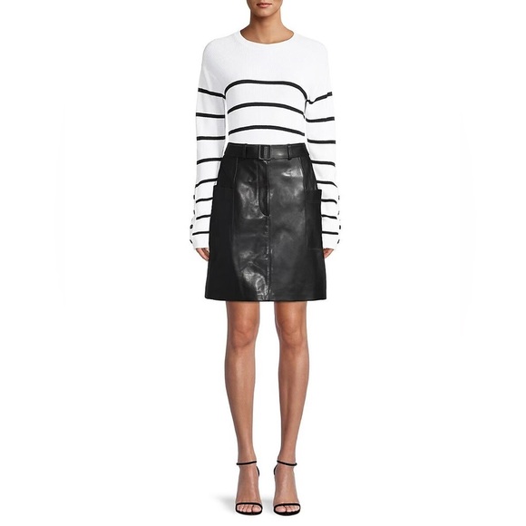 New Hugo Boss Semita Leather Belted Skirt Black A Line Utility Pockets Sz 0 - Picture 3 of 15